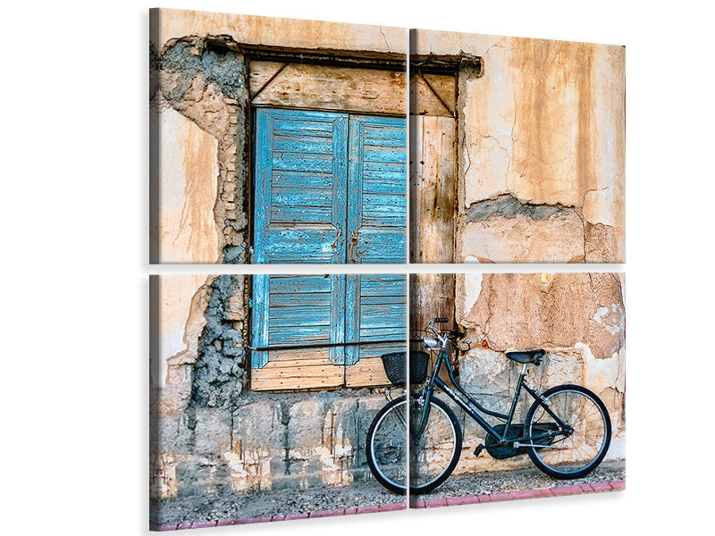 4-piece-canvas-print-old-window-and-bicycle