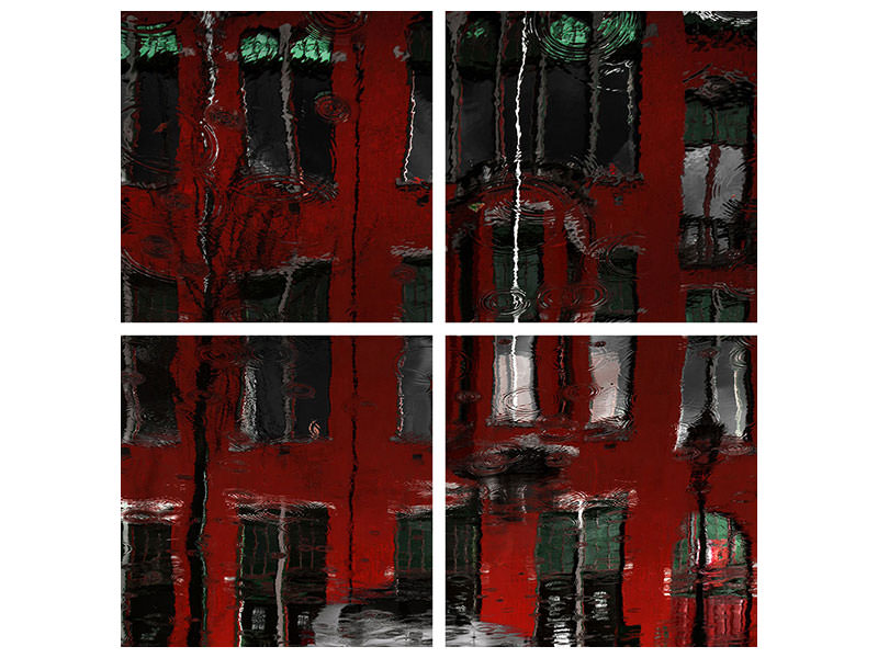 4-piece-canvas-print-red-house-reflections