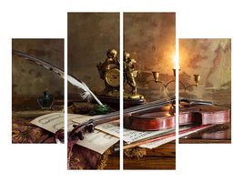 4-piece-canvas-print-still-life-with-violin-and-clock
