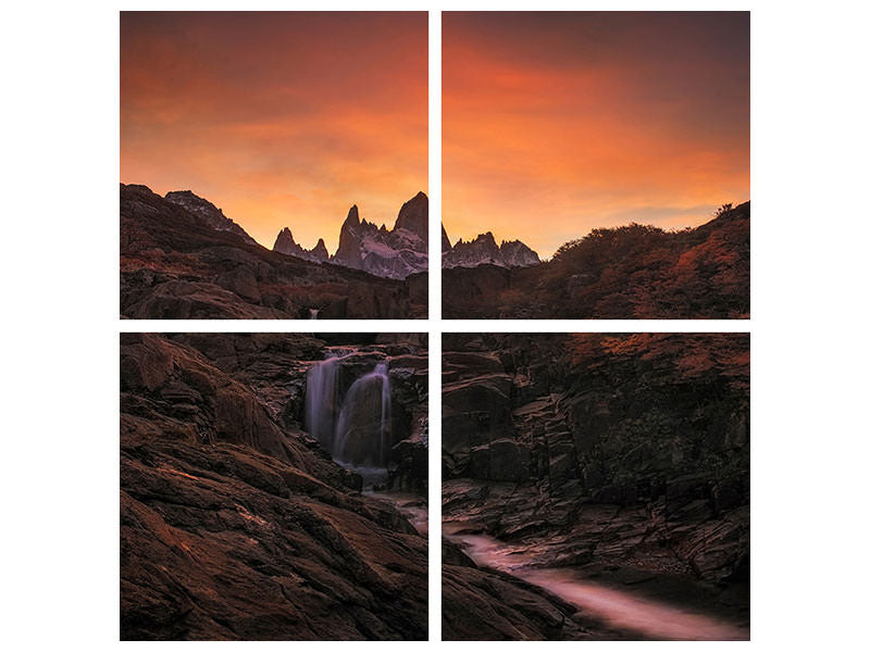 4-piece-canvas-print-waterfall-sunset