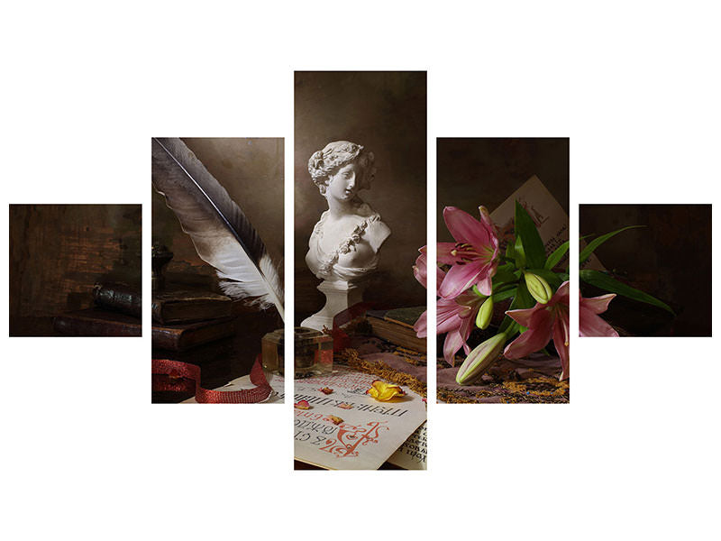 5-piece-canvas-print-still-life-with-lily-and-bust