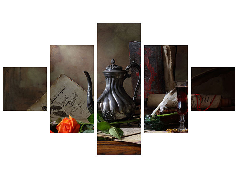 5-piece-canvas-print-still-life-with-teapot-and-roses