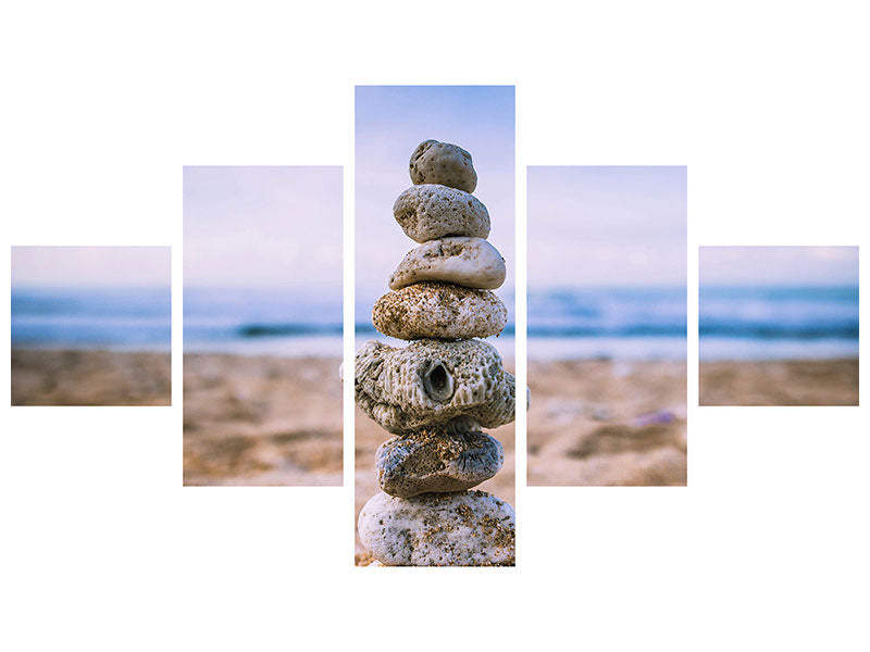 5-piece-canvas-print-stone-pile-on-the-beach