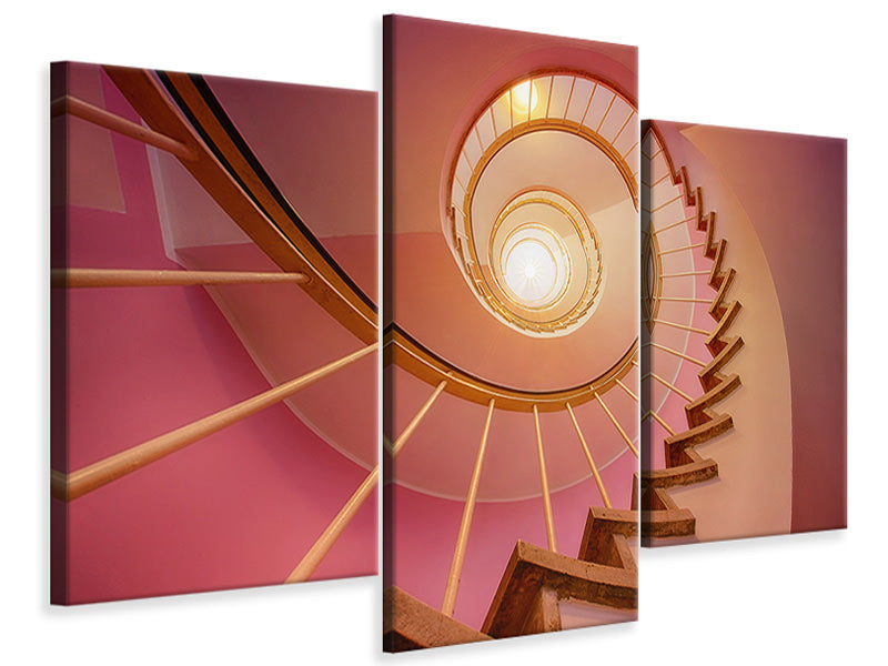 modern-3-piece-canvas-print-spiral-staircase-in-pink