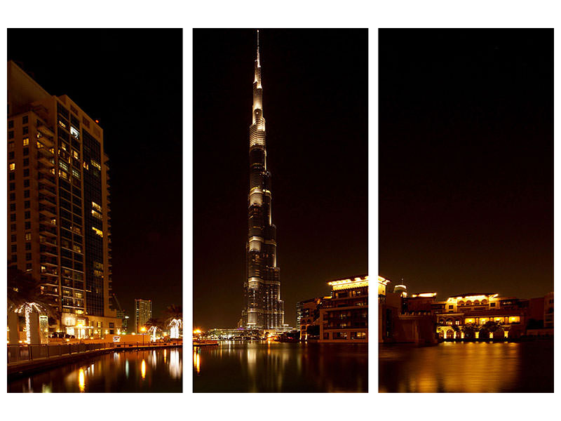 3-piece-canvas-print-at-night-in-dubai