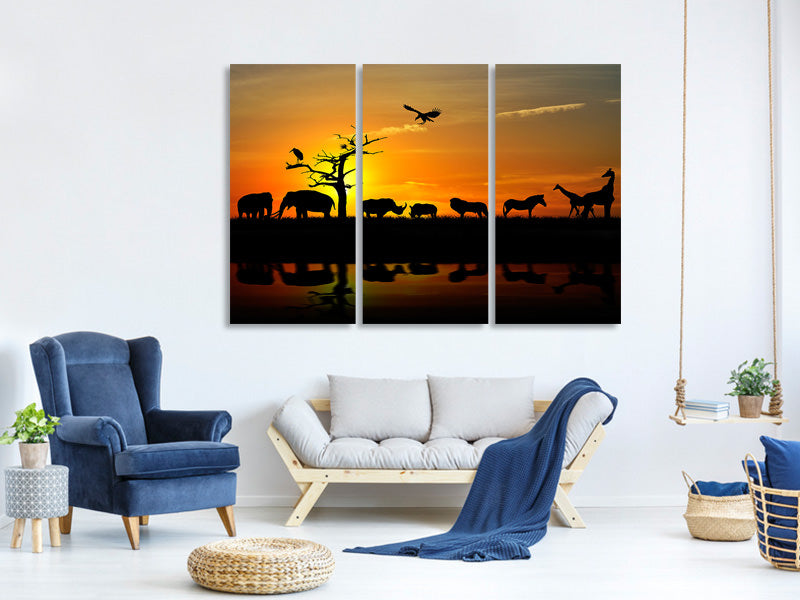 3-piece-canvas-print-safari-animals-at-sunset