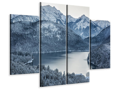 4-piece-canvas-print-photo-wallaper-mountains-in-monochrome