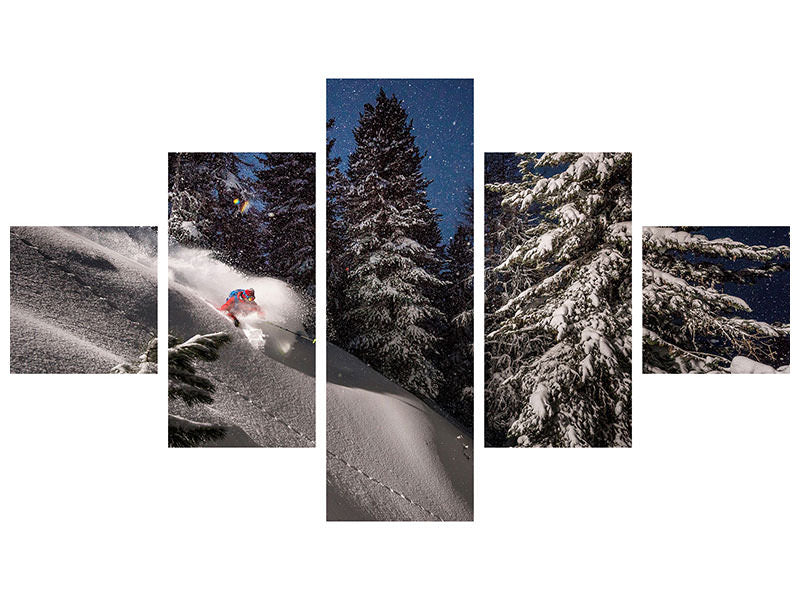 5-piece-canvas-print-night-powder-turns-with-adrien-coirier