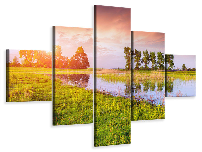 5-piece-canvas-print-sunset-on-lake