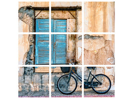 9-piece-canvas-print-old-window-and-bicycle