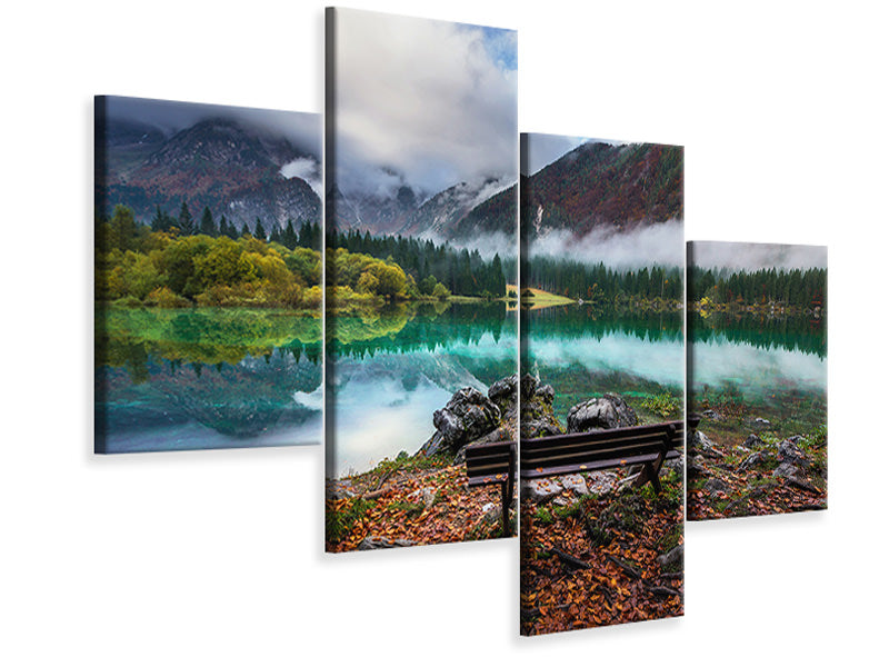 modern-4-piece-canvas-print-bench-by-the-lake