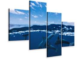 modern-4-piece-canvas-print-between-air-and-water-with-the-dolphins